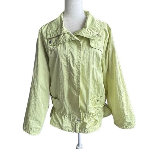 Zenergy by Chico’s Windbreaker Neon Green Adjustable Snaps Jacket SZ 3 XL - Picture 1 of 11